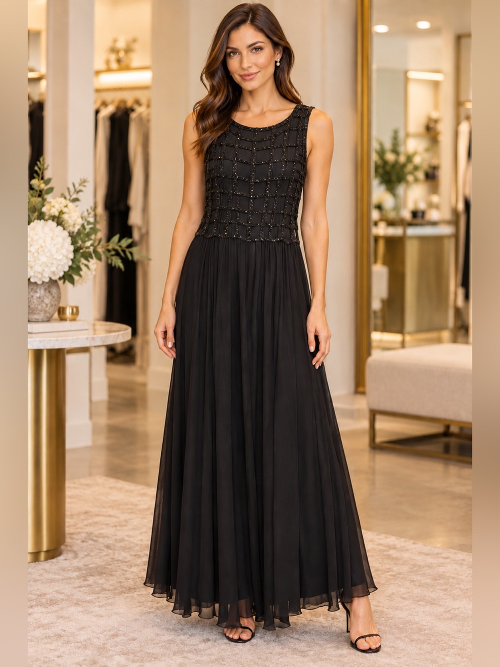 Mahilia Caylee Cowan Elegant Black Beaded Sleeveless Evening Gown NWT $321 XS